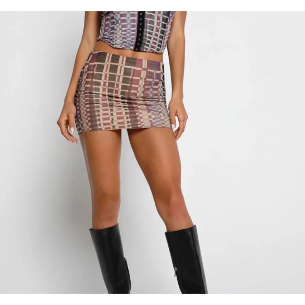 TIGER MIST Retro Check Mesh Mini Skirt X-Small NEW NWT‎